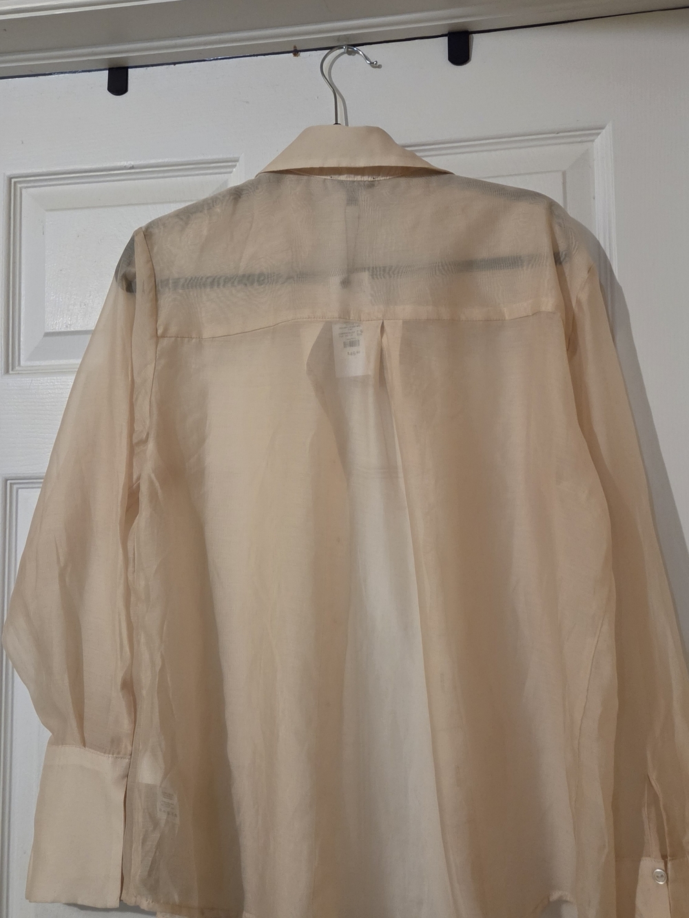 Dynamite Sheer Button-Up Shirt Jacket in Light Beige